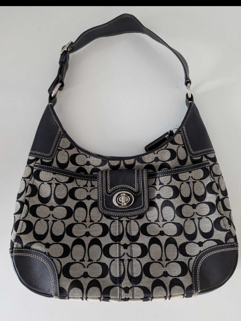Coach Black and Gray Signature Canvas Shoulder Bag